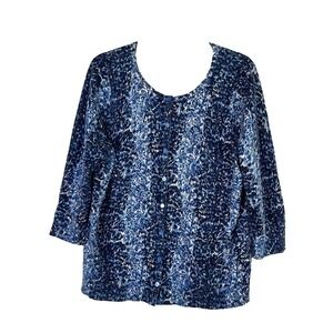 Talbots Womens Cotton Button Up Cardigan Sweater Size 1X‎ Artsy Lightweight Blue